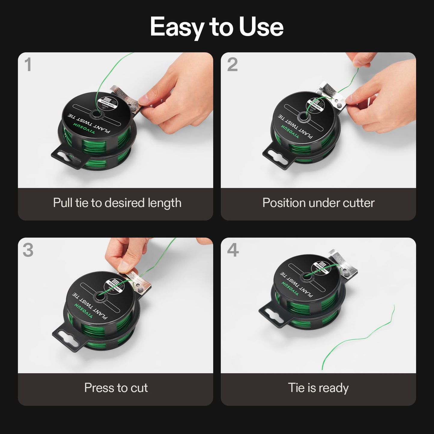 VIVOSUN Twist Ties, 164 ft (50m) PE-Coated Green Plant Ties with Cutter, Reusable & Flexible Tomate Ties for Plant Support, Indoor Outdoor Gardening, Cable Management, Home Office Organization