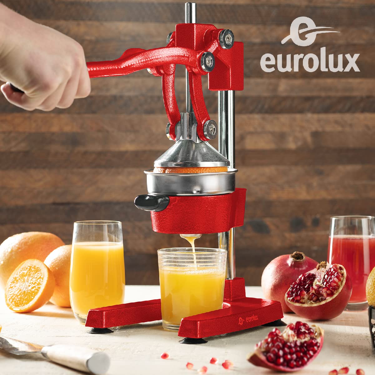 Eurolux Cast Iron Citrus Juicer | Extra-Large Commercial Grade Manual Hand Press | Heavy Duty Countertop Squeezer for Fresh Orange Juice (Bonus Stainless Steel Cup) (Black)