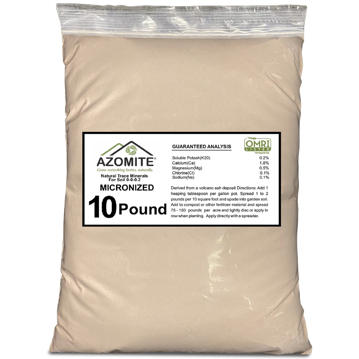 Azomite Organic Micronized Trace 0-0.2 Fertilizer Bulk Bag of 67 Essential Minerals OMRI Certified, 5Lbs Tan