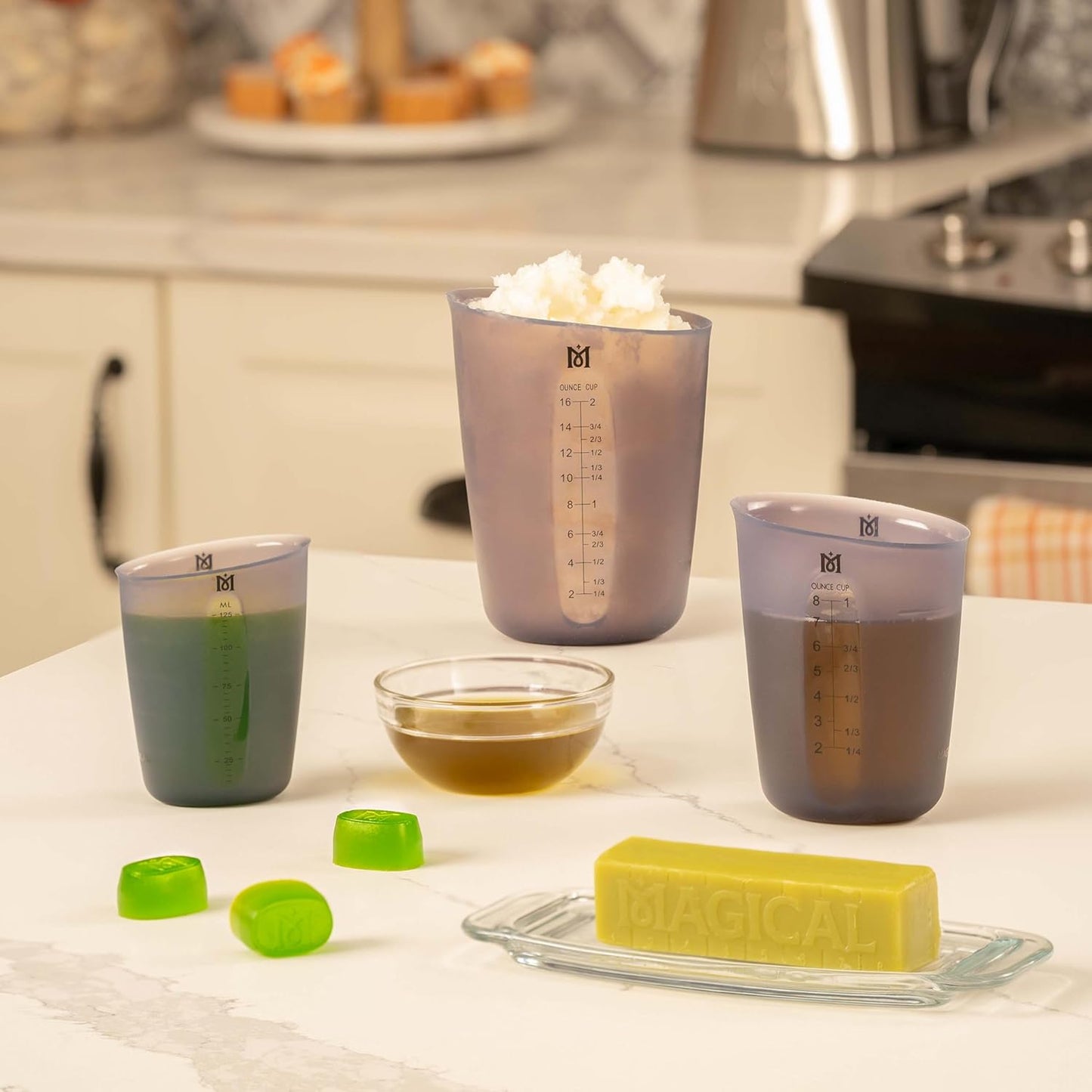 Magical Butter Silicone Measuring Cups – Heat-Resistant Non-Stick Microwave & Dishwasher-Safe with Easy Pour Spout – 3-Piece Set for Chocolate, Gummies, Candy & More