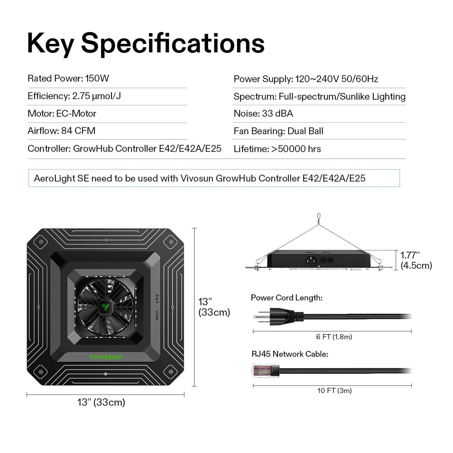 VIVOSUN AeroLight Wing AW200SE, LED Grow Light 200W with Integrated Circulation Fan, Compatible with App, Used with Growhub Controller E42A/E25 to Achieve More Functions for 4x2/3x3 Grow Tent