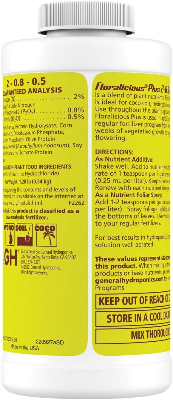 General Hydroponics Floralicious Plus, Vitality Plant Food, 2-0.8-0.5, 16.oz.