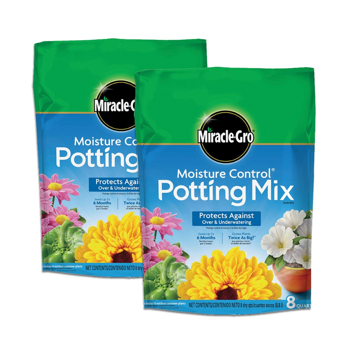 Miracle-Gro Moisture Control Potting Mix, For Container Plants, Protects against Over- and Under-Watering, 8 qt., 2-Pack