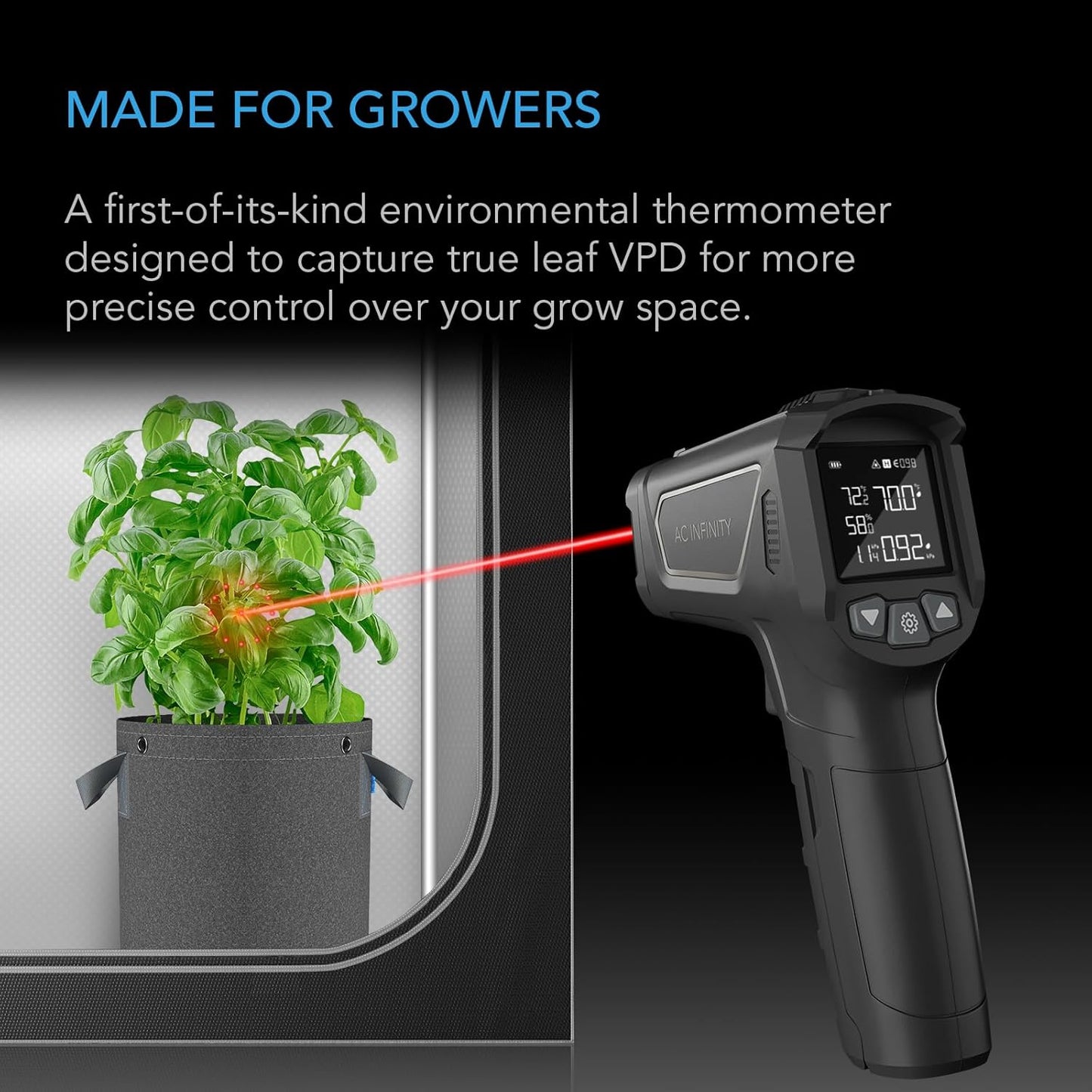 AC Infinity VPD Thermometer, Handheld Environmental Monitor, Captures Leaf VPD and Temperature, Calibrates Smart Controllers, Precision Infrared Range for Plants, Grow Tents, Greenhouses, Terrariums