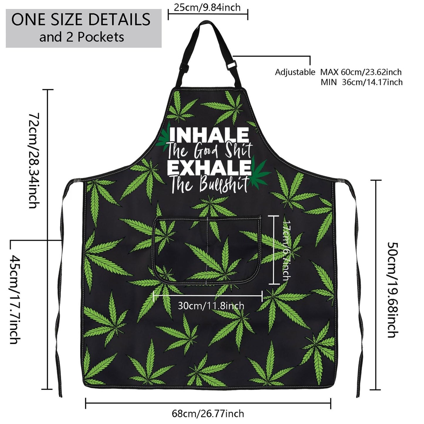 MBMSO Weed Apron with Pockets Inhale the Good Shit Exhale the Bullshit Marijuana Leaf Apron Cannabis Aprons Weed Lovers Gifts