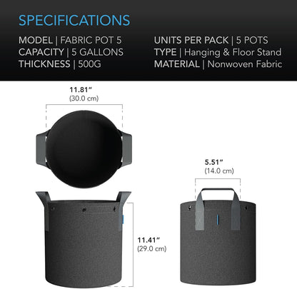 AC Infinity Fabric Grow Pots, Multiple Capacities