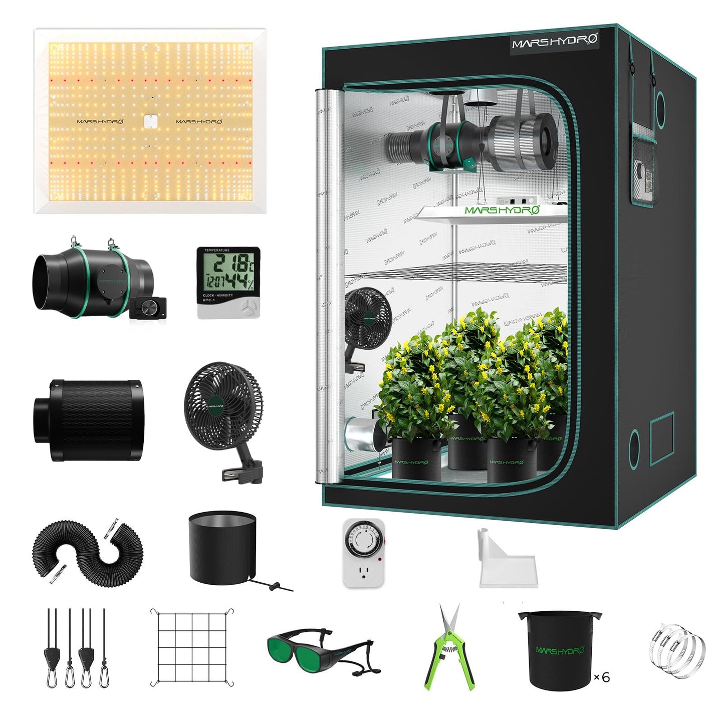 MARS HYDRO 3x3 Grow Tent Kit Complete System,150W TS1000 LED Dimmable Grow Light, 32"x32"x63" 1680D High Reflective Mylar Grow System with 4inch Smart WiFi Control Ventilation System,10 Speed Fan
