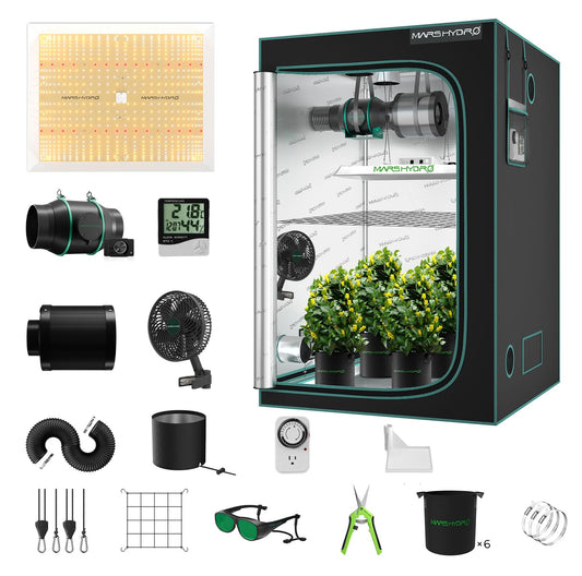 MARS HYDRO 3x3 Grow Tent Kit Complete System,150W TS1000 LED Dimmable Grow Light, 32"x32"x63" 1680D High Reflective Mylar Grow System with 4inch Smart WiFi Control Ventilation System,10 Speed Fan