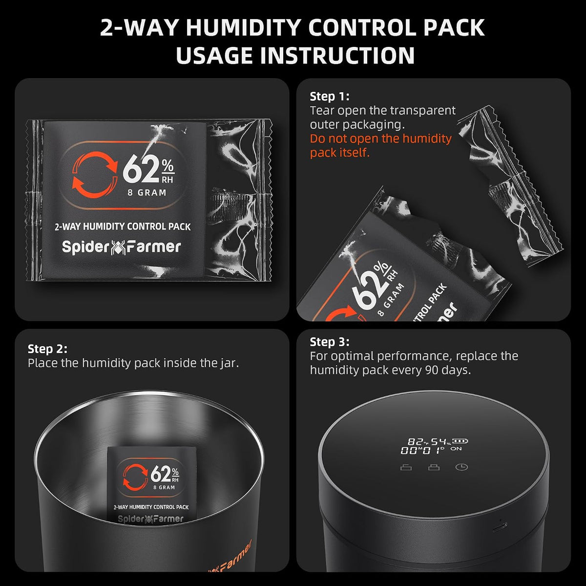Spider Farmer 62% RH 8g Size Two-Way Humidity Control Packs, 10 Packs