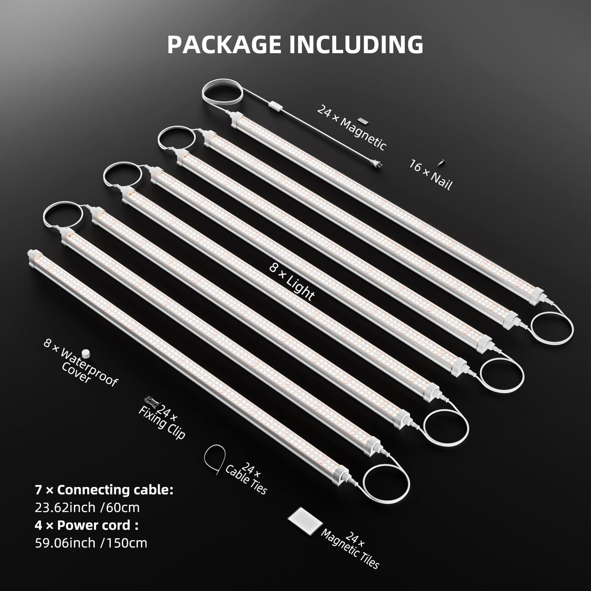 Spider Farmer 1FT LED Grow Lights for Indoor Plants,Full Spectrum (3000K+5000K+660nm),40W (4x10W,200W Equivalent),3-Level Dimmable,IP65 Waterproof,Linkable Design,Plant Light Strip for Shelve,4-Pack