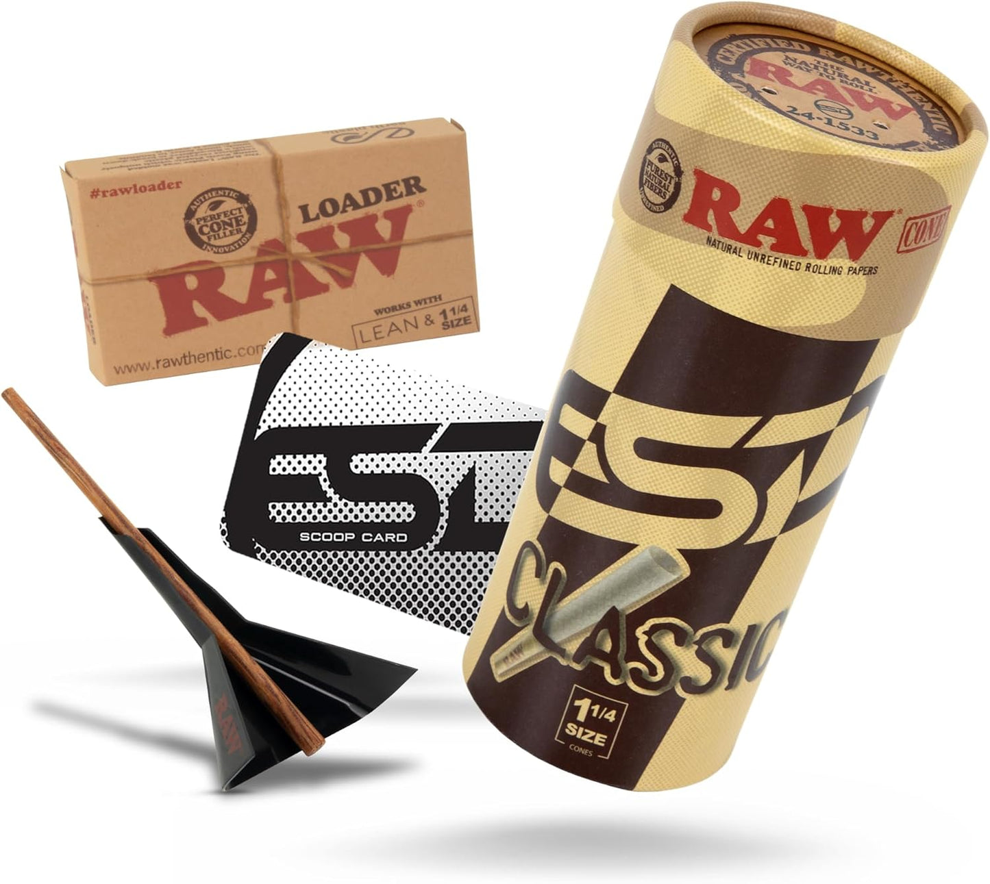 RAW Cone Loader for 1-1/4 and Lean Pre Rolled Cones + RAW 1-1/4 Pre-Rolled Cones 50 Pack