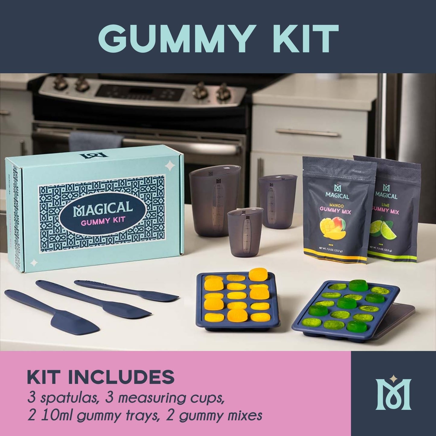 Magical Butter Gummy Mix & Silicone Mold Kit – Mango & Watermelon Normal Mix with 10 mL Gummy Mold – Fruity Gelatin Powder Candy Making Set