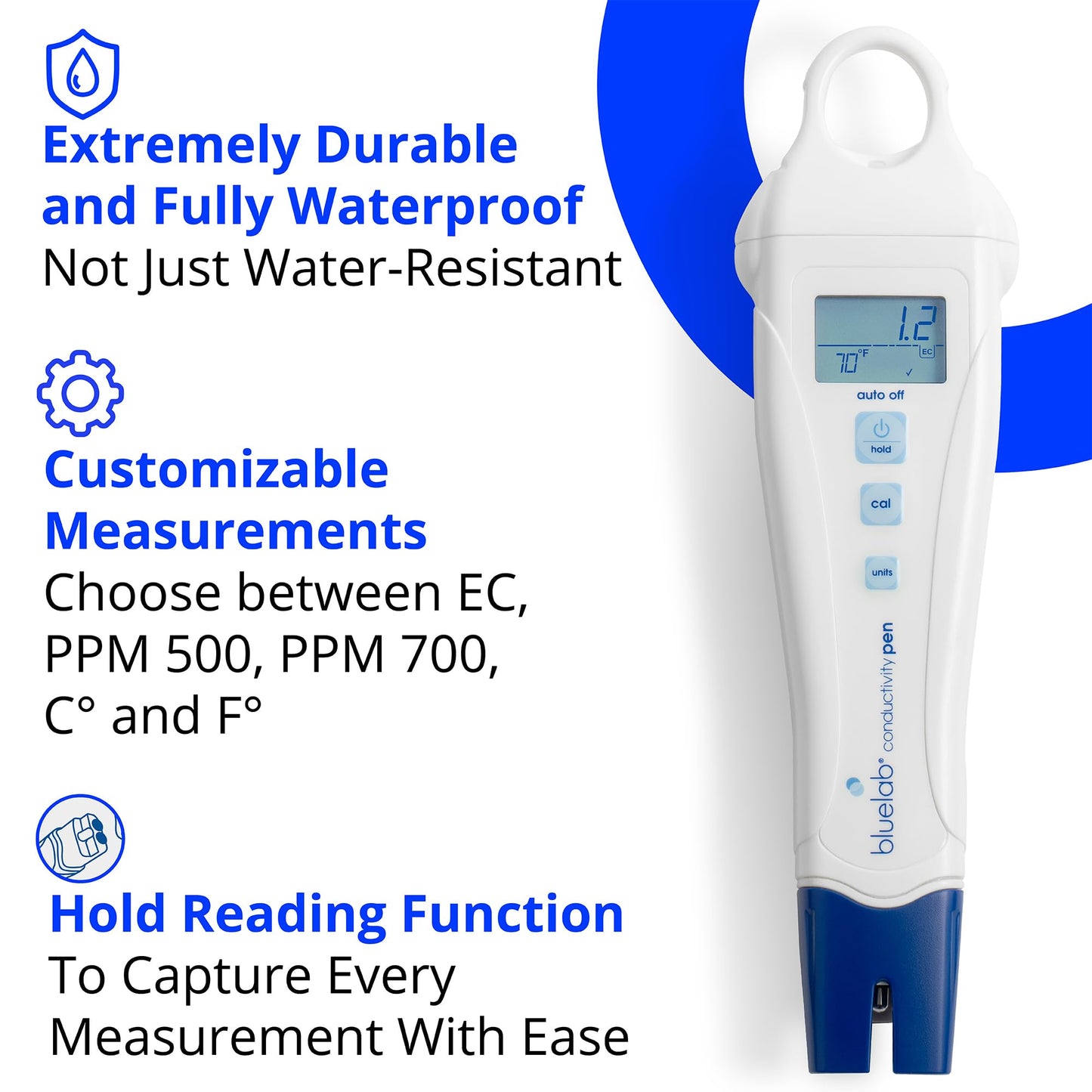 Bluelab PENCON Conductivity Pen and Digital TDS Meter, Water Tester for Temperature and Nutrient (CF, EC, PPM 500, PPM 700), TDS Testing Kit for Hydroponic System and Indoor Plant Grow