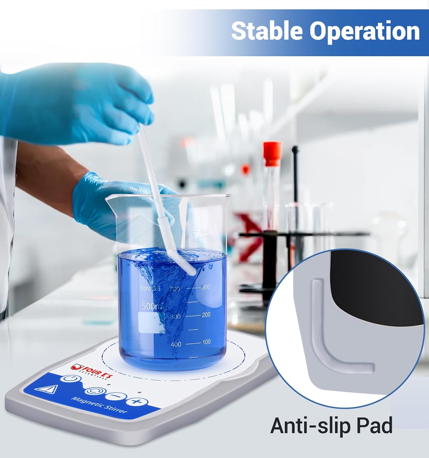 FOUR E'S SCIENTIFIC Ultra-Flat Magnetic Stirrer, Magnetic Stir Plate Mini Lab Stirrers 50-1500 RPM | NO Heating | 100-240 V | Max. Stirring Capacity: 800 mL