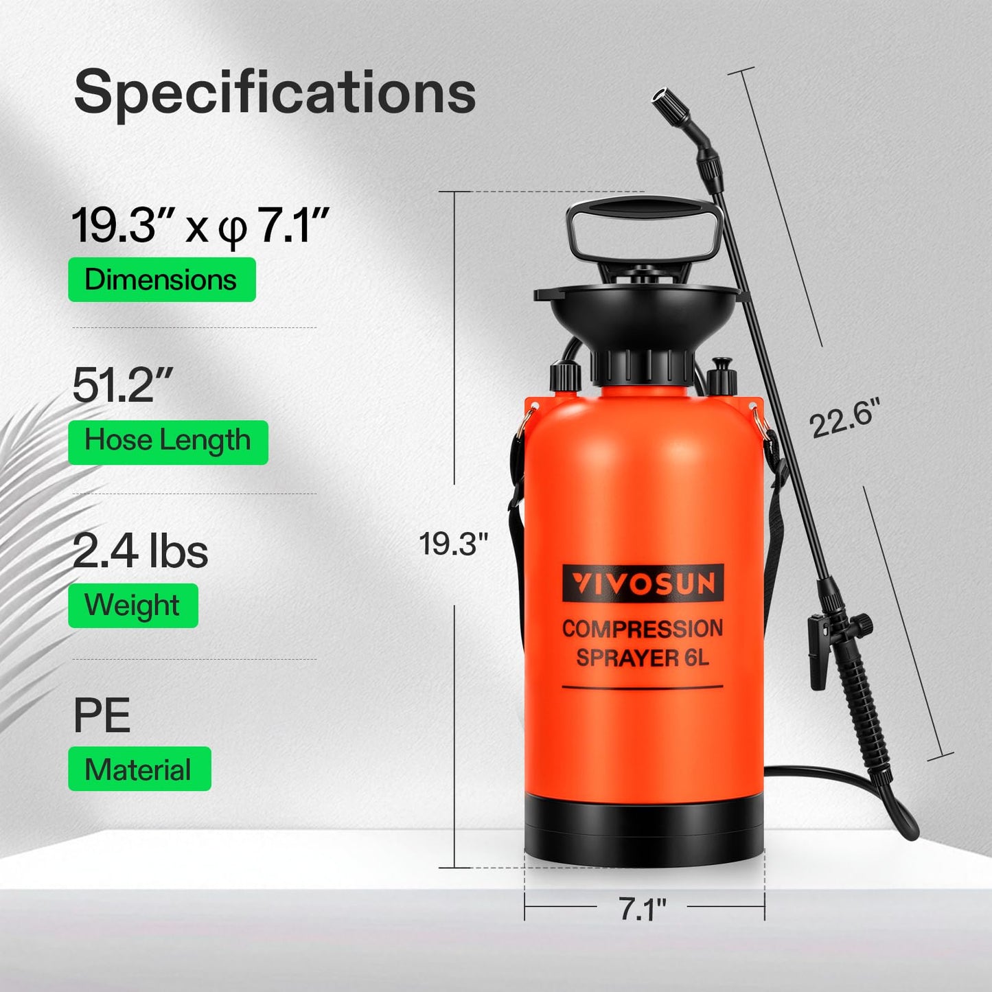 VIVOSUN 1.35-Gallon Pump Pressure Sprayer, Pressurized Lawn & Garden Water Spray Bottle with Adjustable Shoulder Strap, for Spraying Plants, Garden Watering and Household Cleaning