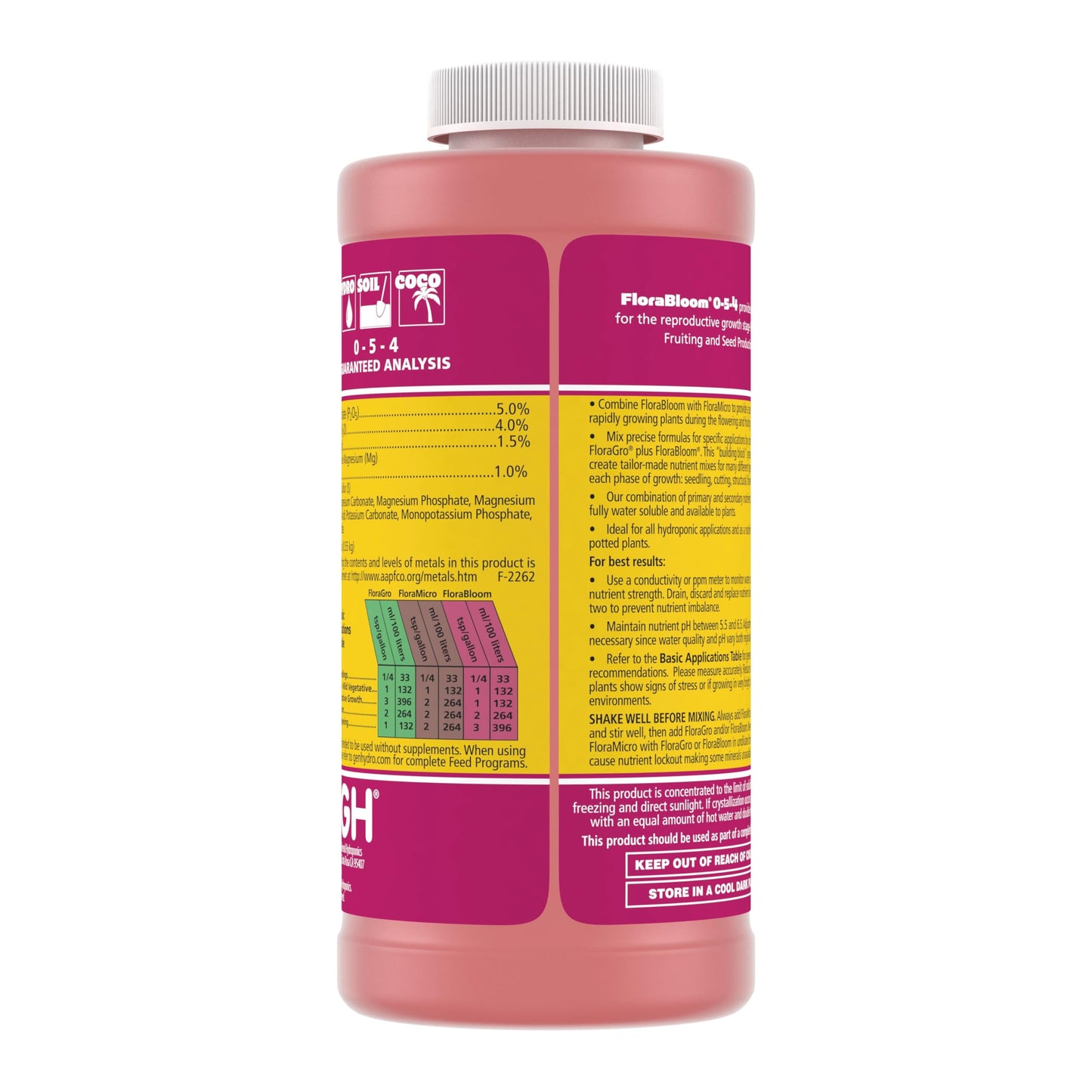 General Hydroponics Florabloom Plant Food, Flora Series Advanced Nutrient System, for Hydroponic Applications and Container Plants, 0-5-4, 16 oz.