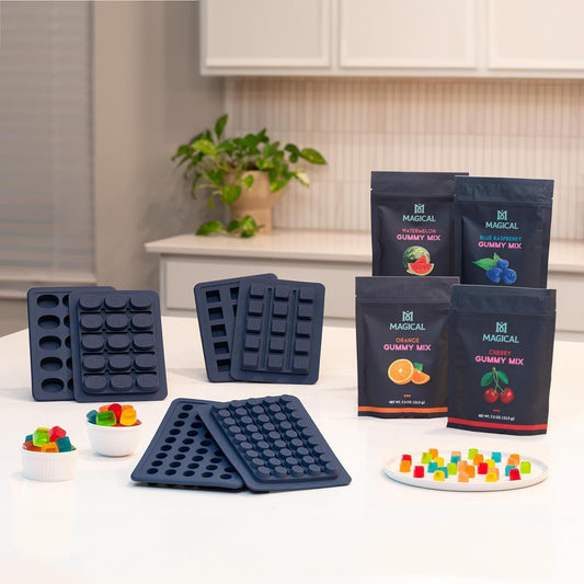 Magical Butter Gummy Making Kit – Gummy Maker with Blue Raspberry & Cherry Mix, 10 mL & 2 mL Silicone Molds – Easy, No-Stick Candy Making Supplies