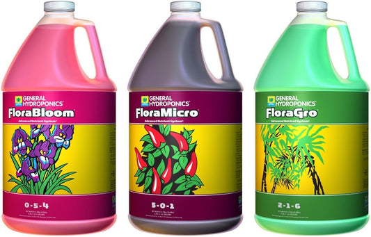 General Hydroponics Flora Grow, Bloom, Micro Combo Fertilizer, 1 gallon each, Pack of 3