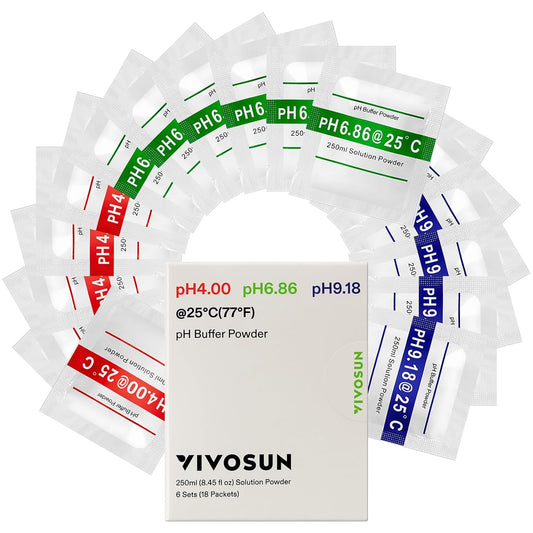 VIVOSUN 18-Pack pH Meter Buffer Solution Powder, pH 6.86/4.00/9.18, pH Buffer Powder for Precise and Easy pH Tester Calibration