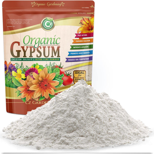 Organic Gypsum Powder 5LB - Made in USA - Calcium Sulfate Dihydrate - Garden Soil Amendment Fertilizer for Lawns, Plants, Mushroom Cultivation. Calcium & Sulfur. Cures Blossom End Rot. OMRI Listed