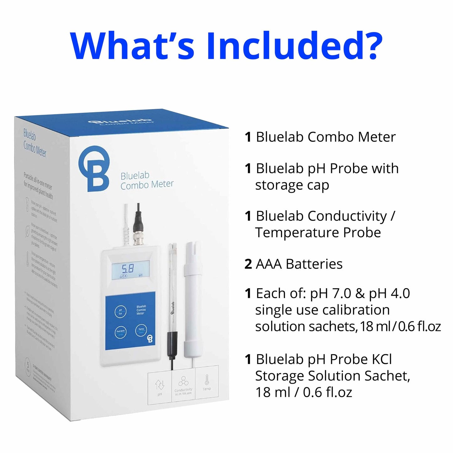 Bluelab Combo Meter for pH, Temperature & Conductivity in Water - Easy Calibration, Digital EC/TDS/PPM Tester for Hydroponics & Indoor Plants (METCOM)