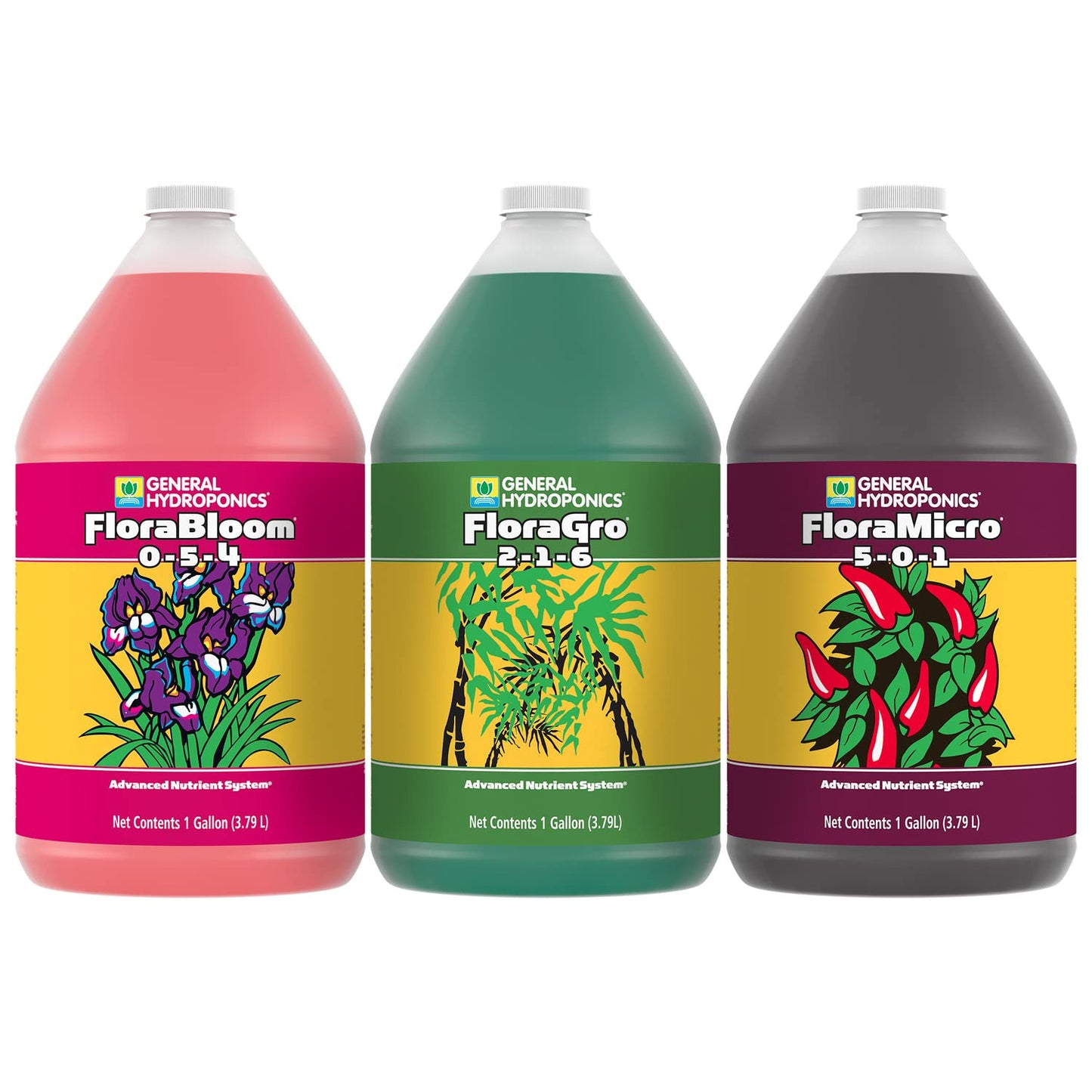 General Hydroponics FloraSeries Hydroponic Nutrient Fertilizer System with FloraMicro, FloraBloom and FloraGro, 1 pt.