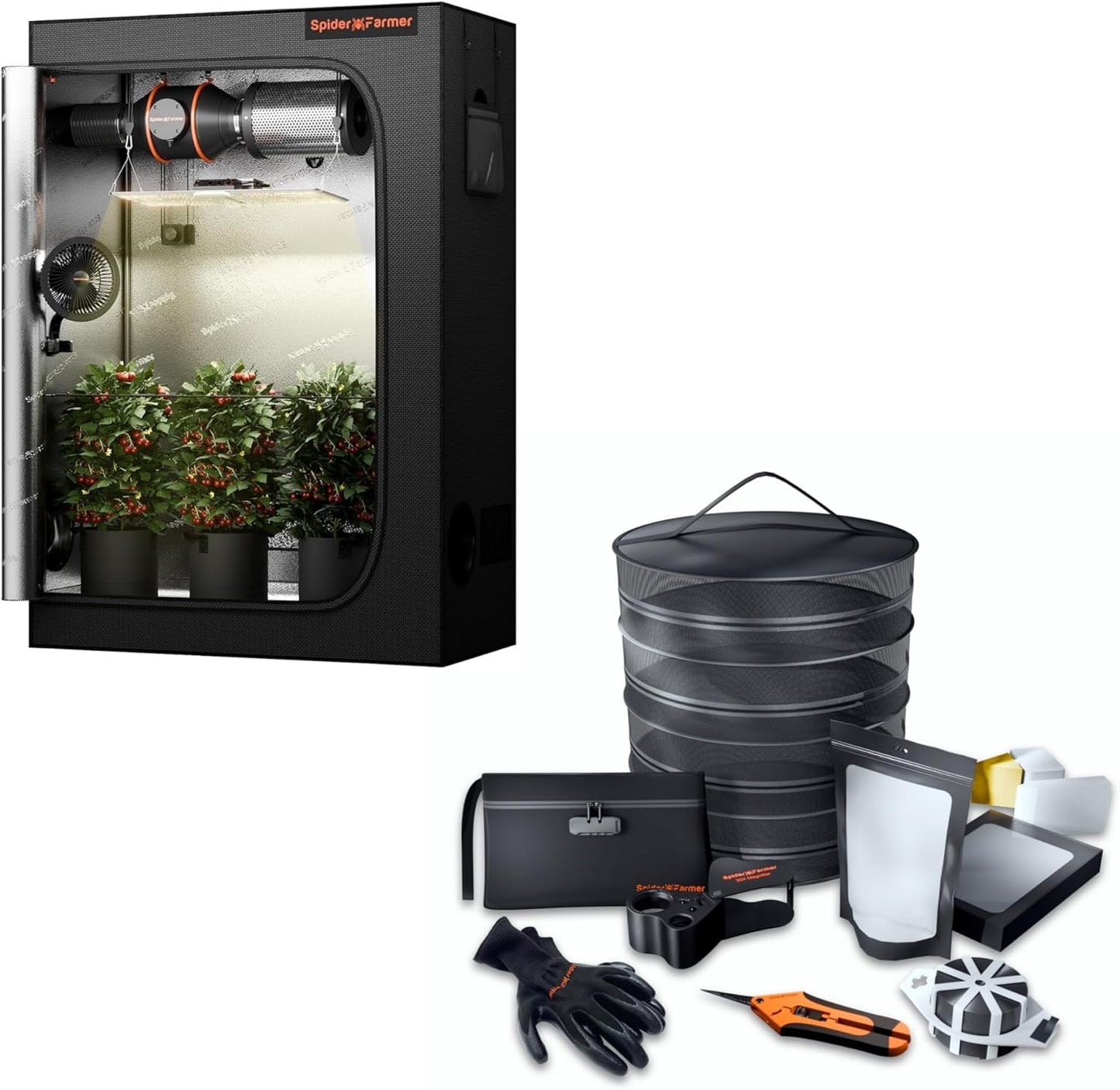 Spider Farmer Cost-Effective 9-in-1 Plant Grow Tools Kit and 2024 Spider Farmer® 2x4 EVO Complete Grow Tent Kit SF2000 Samsung LM301H EVO & Dimmable Grow Tent Complete System 24" x 47" x 71" Growing T