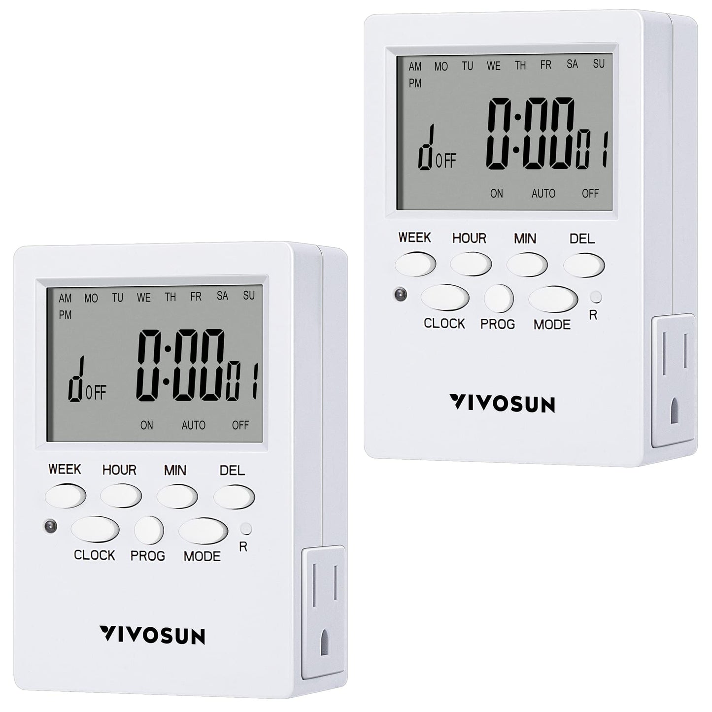 VIVOSUN Digital Timer Outlet 7 Day Programmable Digital Outlet Timer with 2 Independent Outlets 3 Prong, 20 on/Off Programs Groups, Countdown Setting, Indoor for Light Lamp, Fan（1Pack）