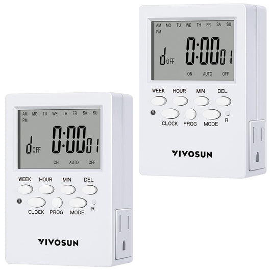 VIVOSUN Digital Timer Outlet 7 Day Programmable Digital Outlet Timer with 2 Independent Outlets 3 Prong, 20 on/Off Programs Groups, Countdown Setting, Indoor for Light Lamp, Fan（1Pack）