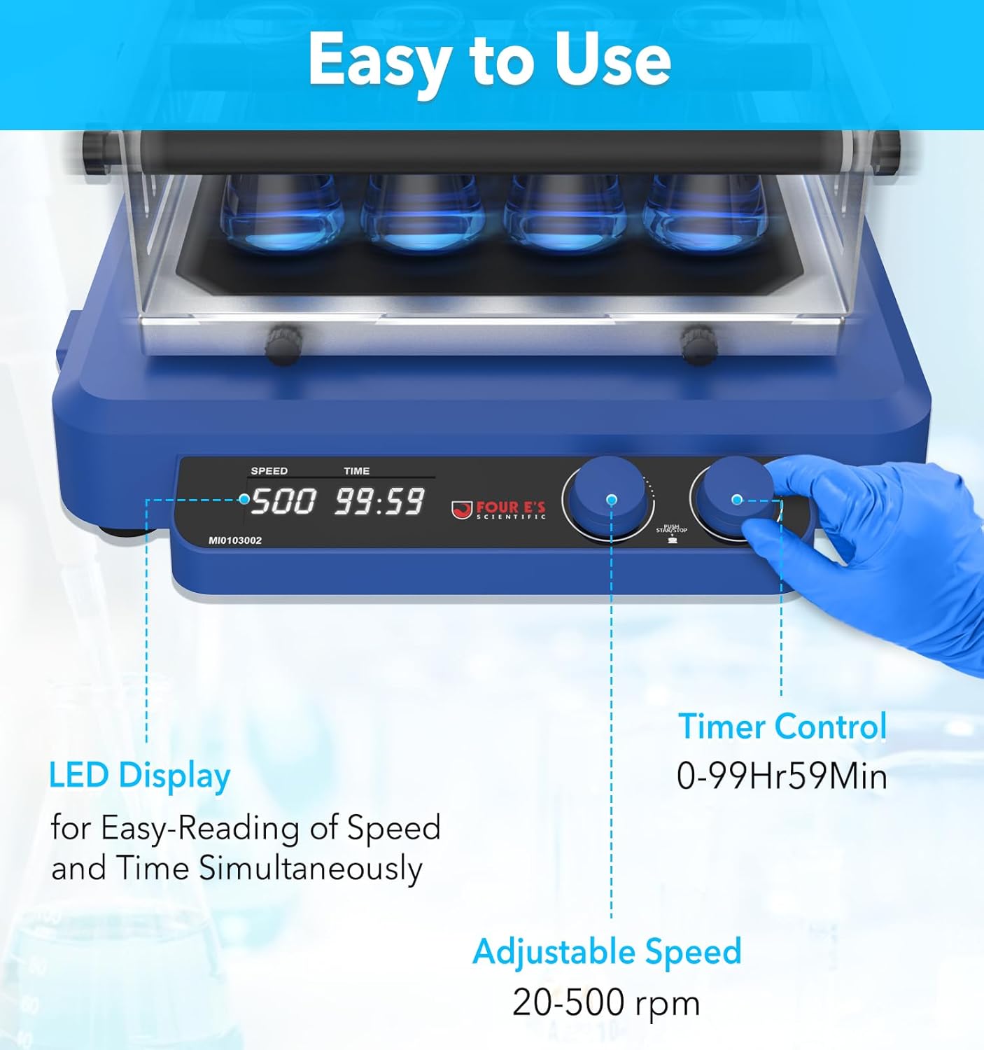 FOUR E'S SCIENTIFIC Orbital and Linear Shaker, Digital Orbital Rotator Shaker with Brushless DC Motor, 20-500 RPM Speed, Max. Load Capacity 7.5 KG