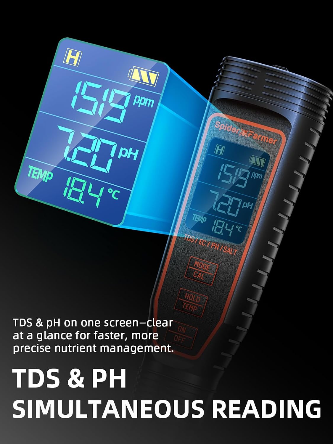Spider Farmer 5-in-1 Digital pH Meter Kit Pen Tester for Water Hydroponics