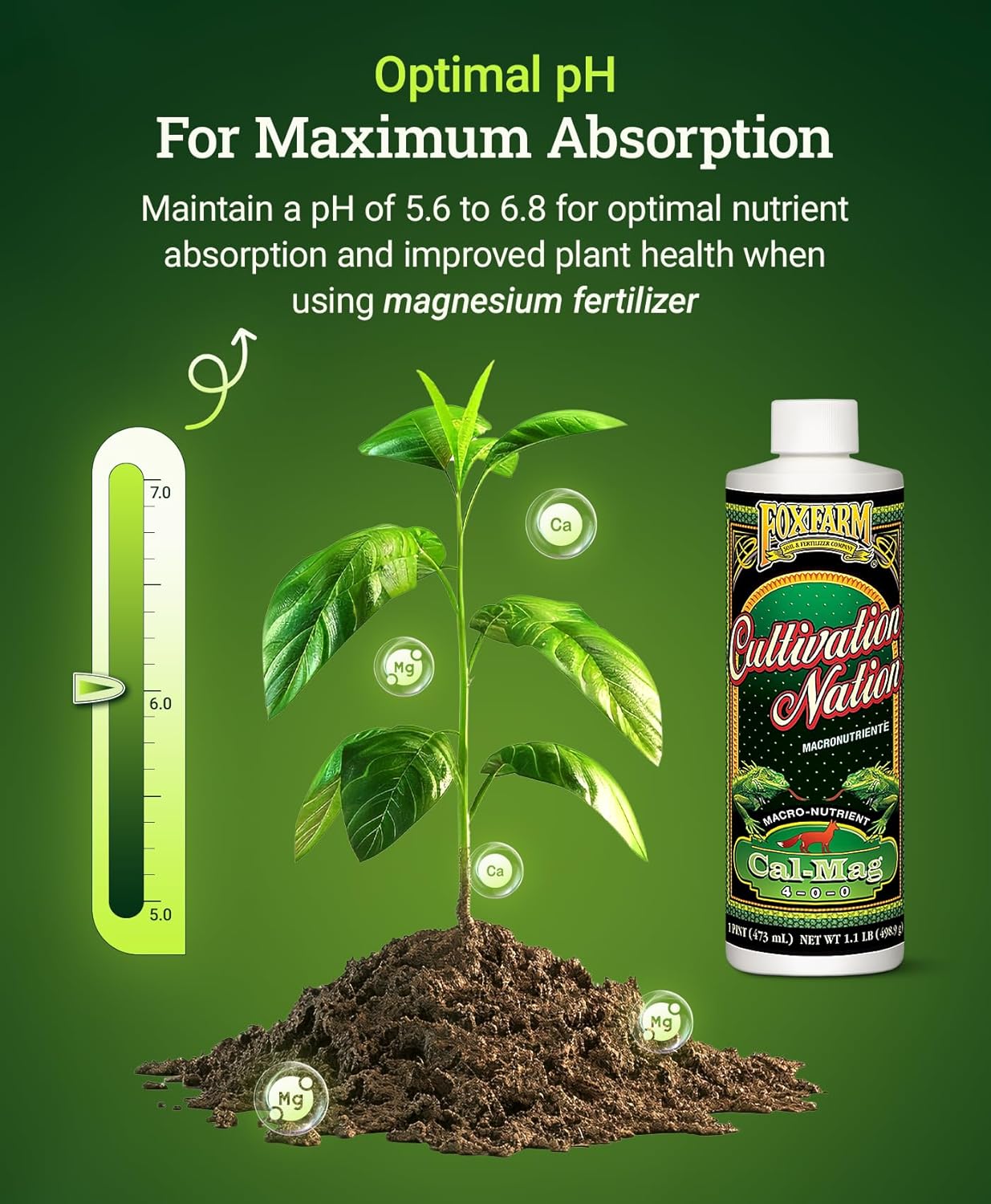Fox Farm Cultivation Nation Cal-Mag Supplement - Formula with 3% Calcium & 1% Magnesium for Flowering & Fruiting, Ideal for Hydroponics, Soil, & All Growing Environment, NPK 4-0-0 (1 Pint)
