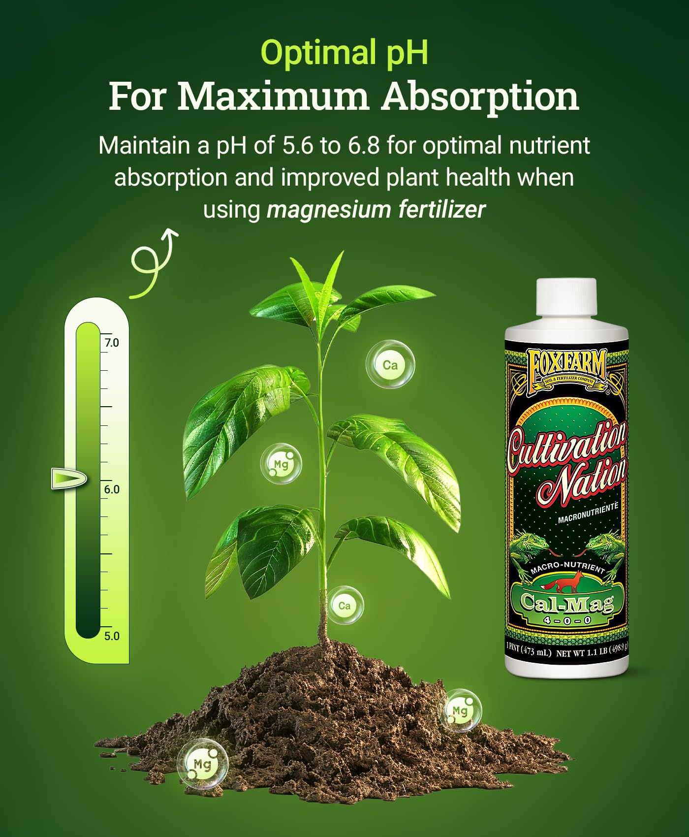 Fox Farm Cultivation Nation Cal-Mag Supplement - Formula with 3% Calcium & 1% Magnesium for Flowering & Fruiting, Ideal for Hydroponics, Soil, & All Growing Environment, NPK 4-0-0 (1 Quart)