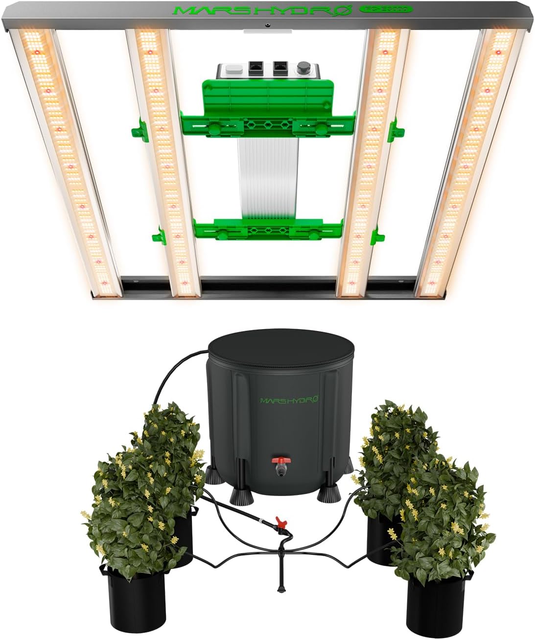 MARS HYDRO FC-E3000 300Watt LED Grow Light with Auto Drip Irrigation Kits with 13 Gallon Foldable Bucket，Full Spectrum, Smart Dimmable & Integrated Grow Lampe for Veg Bloom Flower