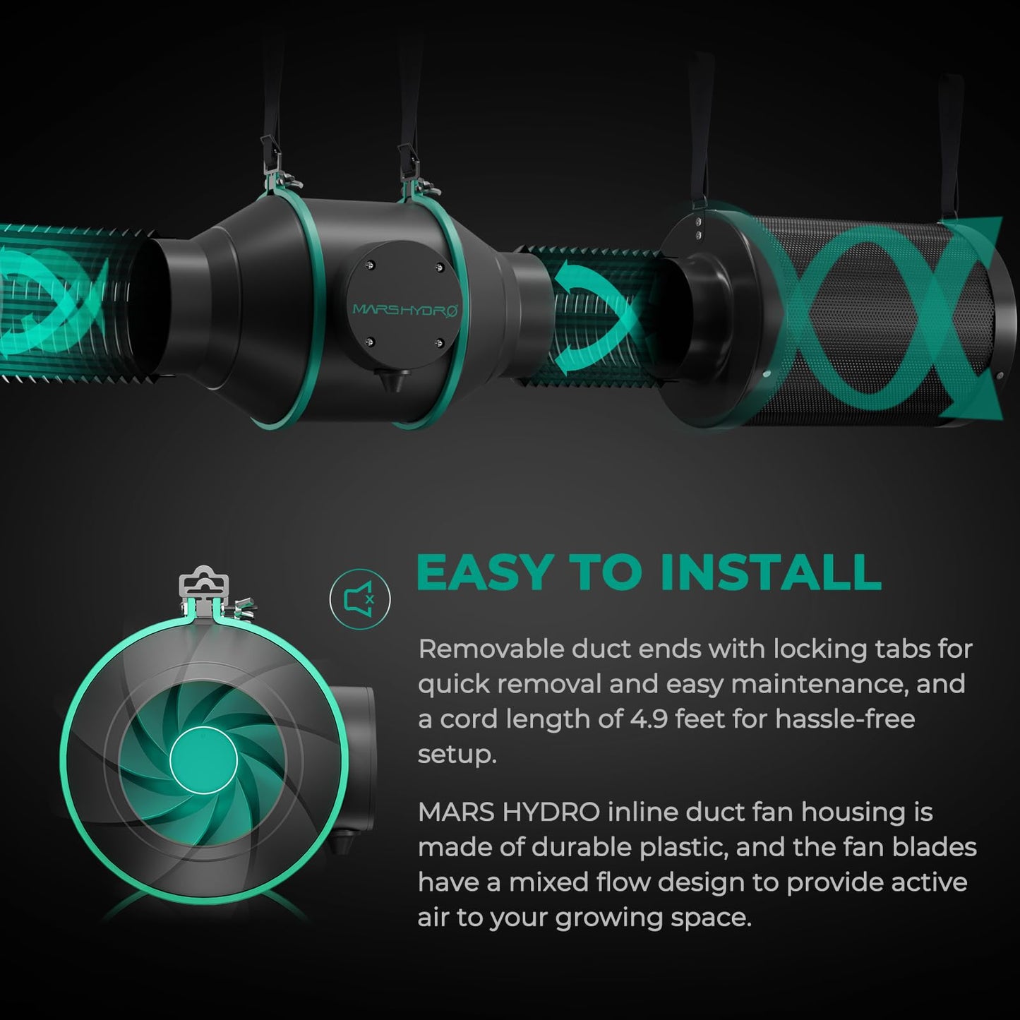 MARS HYDRO 4 Inch Inline Fan and Filter, with Temperature and Humidity Controller, and 25 Feet Ducting, Exhaust Fan for Grow Tents, Hydroponics