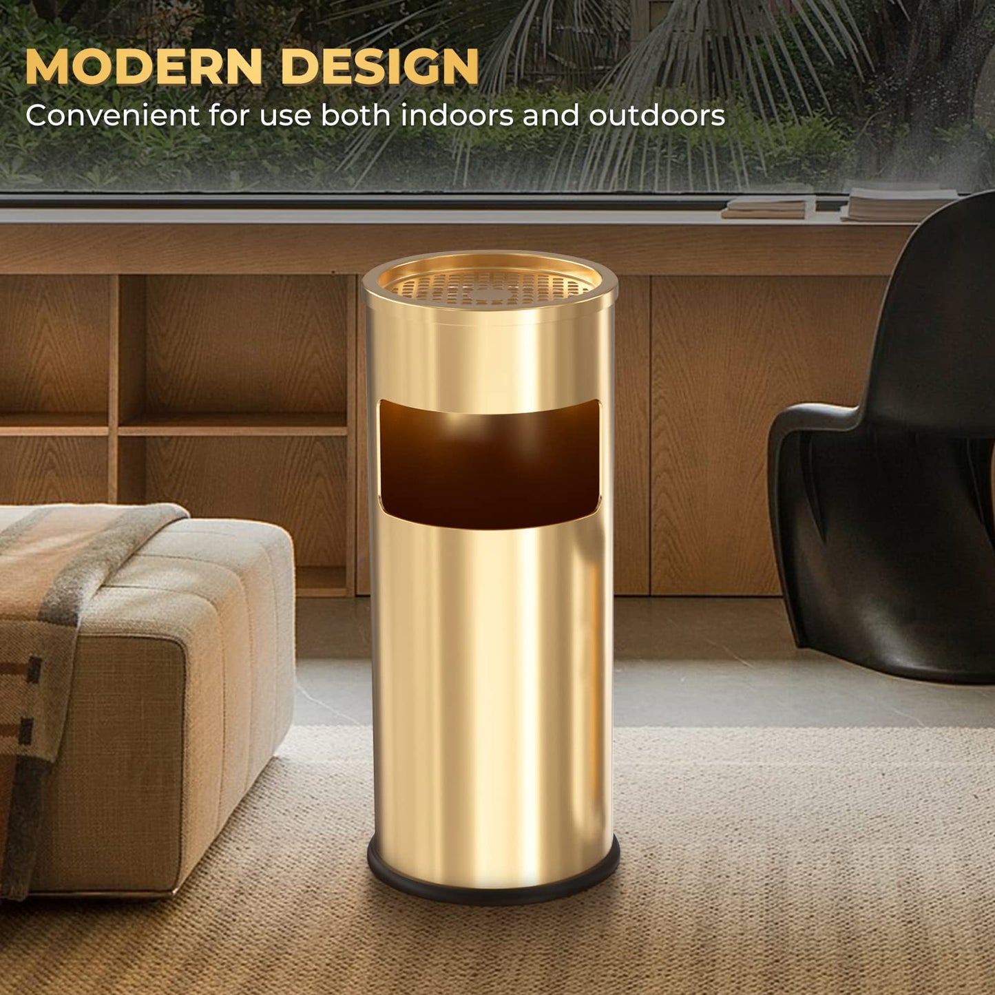 Trash Can Outdoor Waste Container Square Stainless Steel Trash Can with Removable Inner Bucket for Disposal Commercial Waste Container 9.45‘’ x 9.45‘’ x 24.02‘’-Black