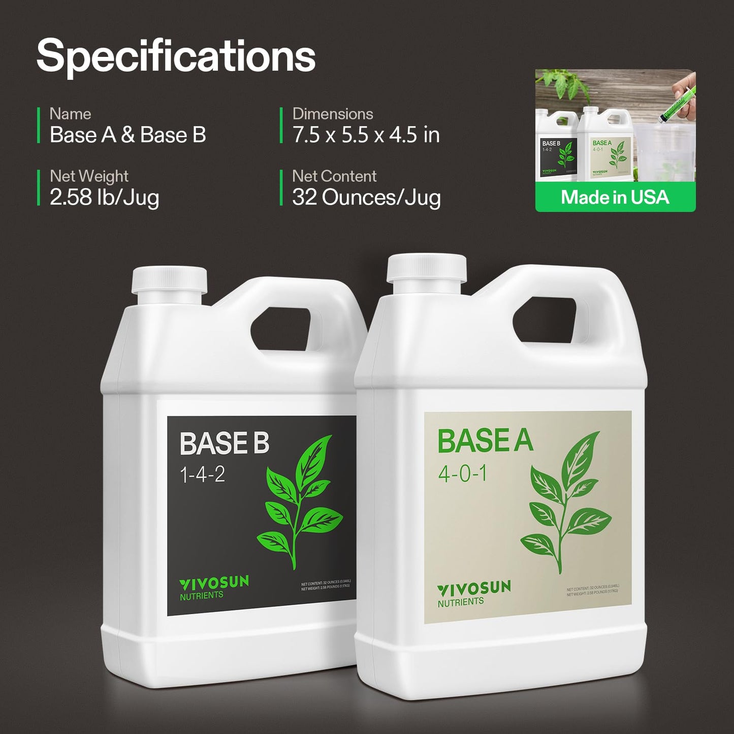 VIVOSUN Plant Food Nutrients Base A(4-0-1) & B(1-4-2), All Purpose Liquid Fertilizer, Hydroponic Plant Food Supports Vegetative and Flowering Stages, 1 Gallon/128 Ounces Each