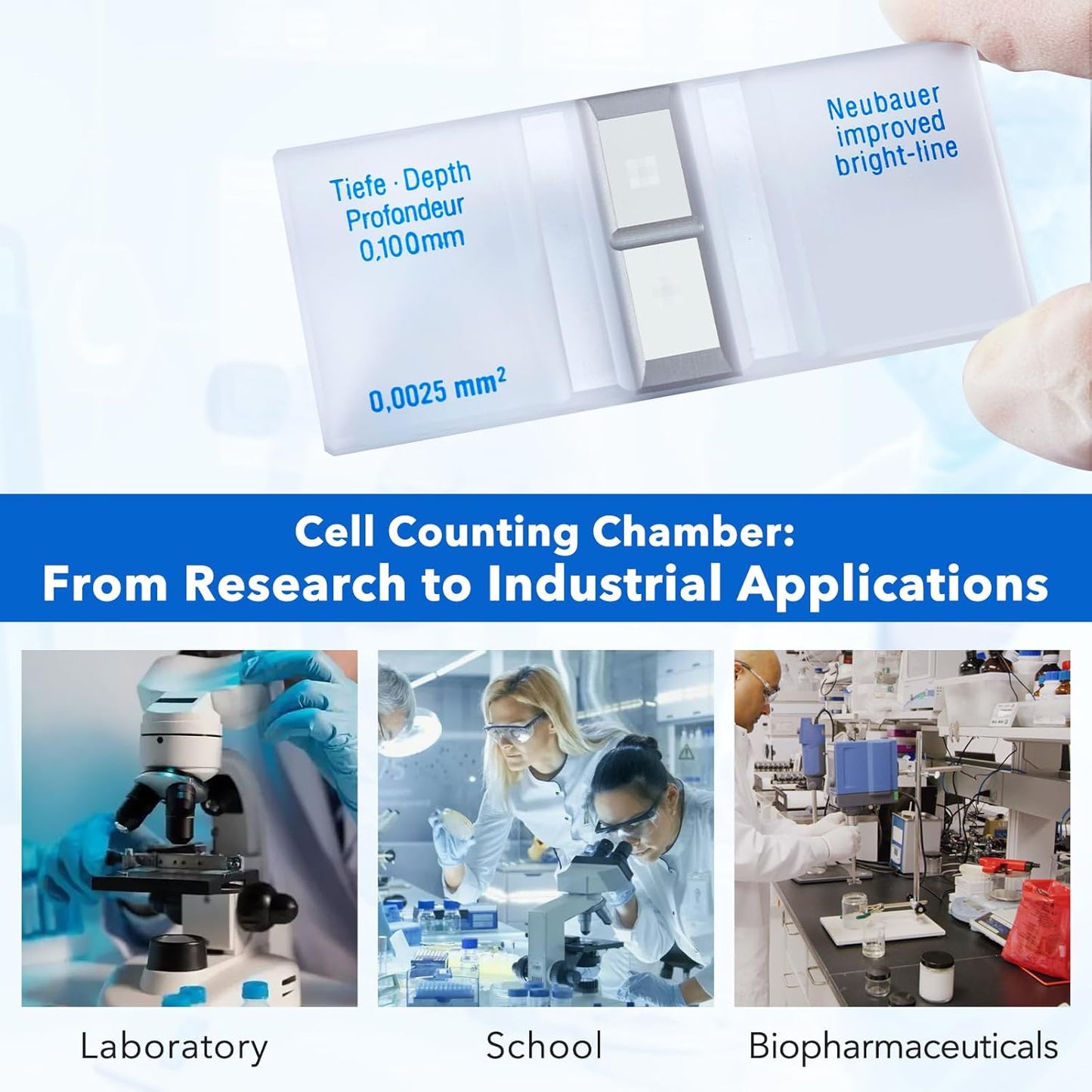 FOUR E'S SCIENTIFIC 2 Pack Improved Neubauer Hemocytometer, Cell Counting Chamber with Bright Line, 4 Pcs Glass Cover Slips