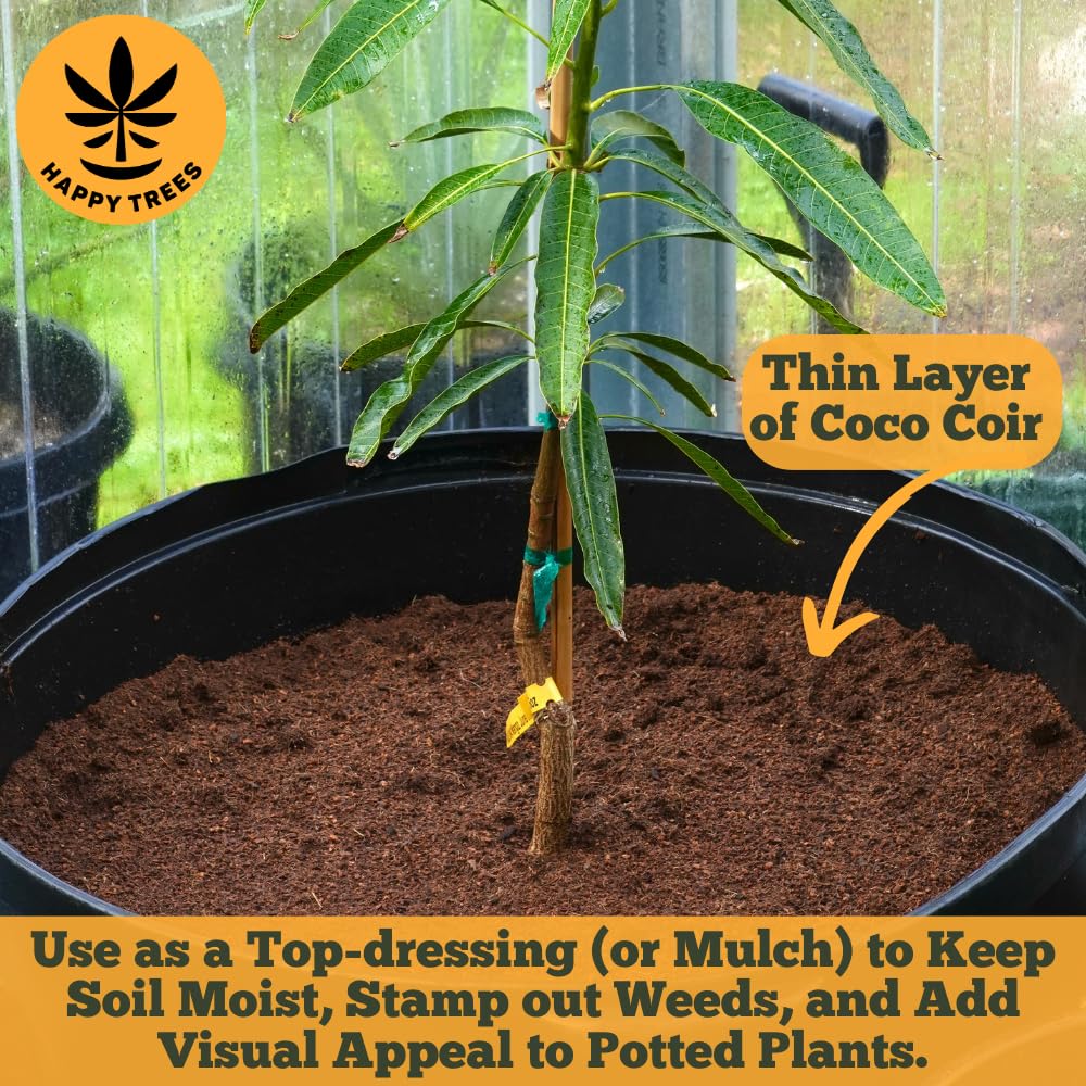 Happy Trees Coco Coir Loose Coconut Fiber Growing Medium, Potting Mix, Seed-Starting, Premium Quality, Triple-Washed for Low Salt/EC, pH Balanced, Peat-Free, OMRI Organic, 50L (1.8 cu.ft.)