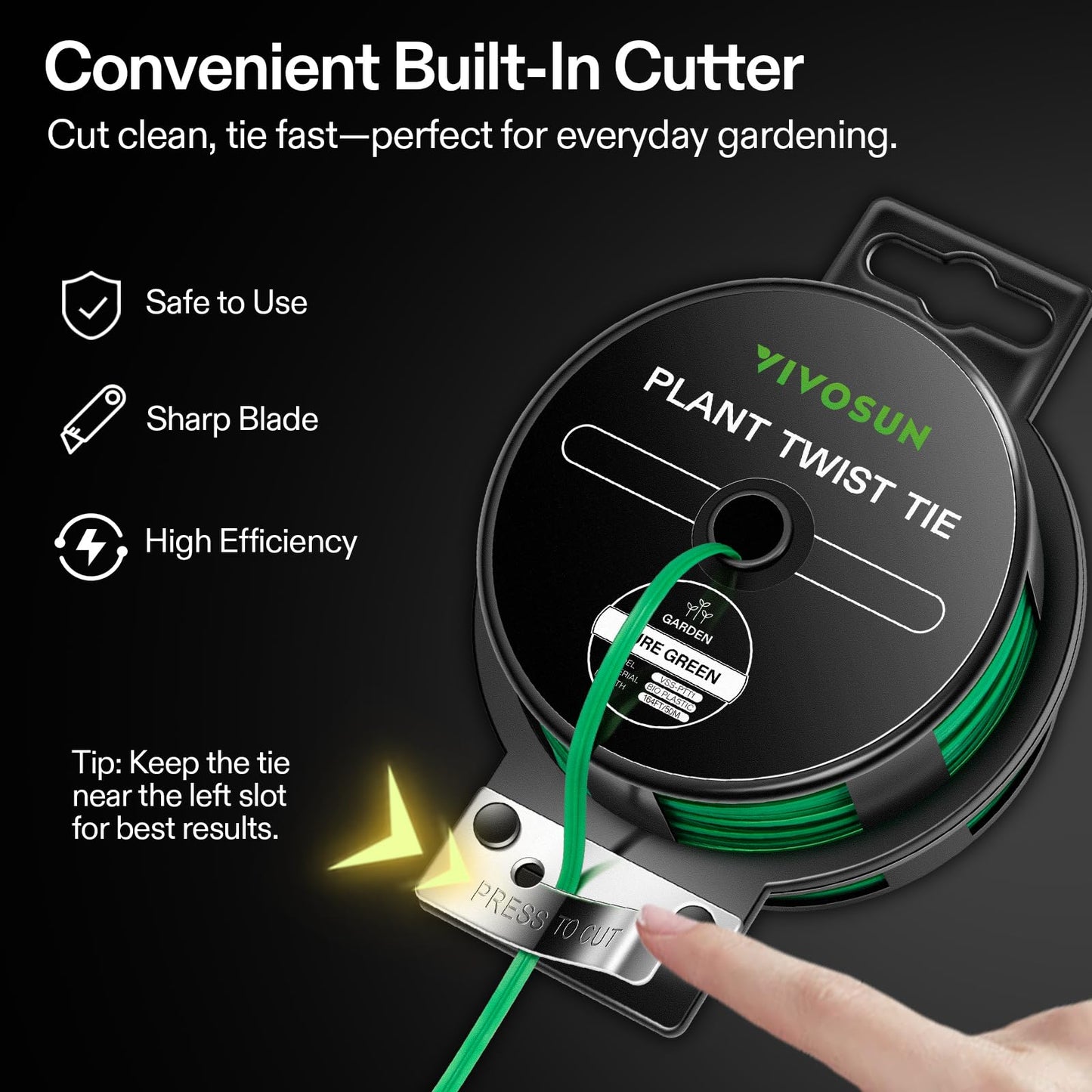 VIVOSUN Twist Ties, 164 ft (50m) PE-Coated Green Plant Ties with Cutter, Reusable & Flexible Tomate Ties for Plant Support, Indoor Outdoor Gardening, Cable Management, Home Office Organization