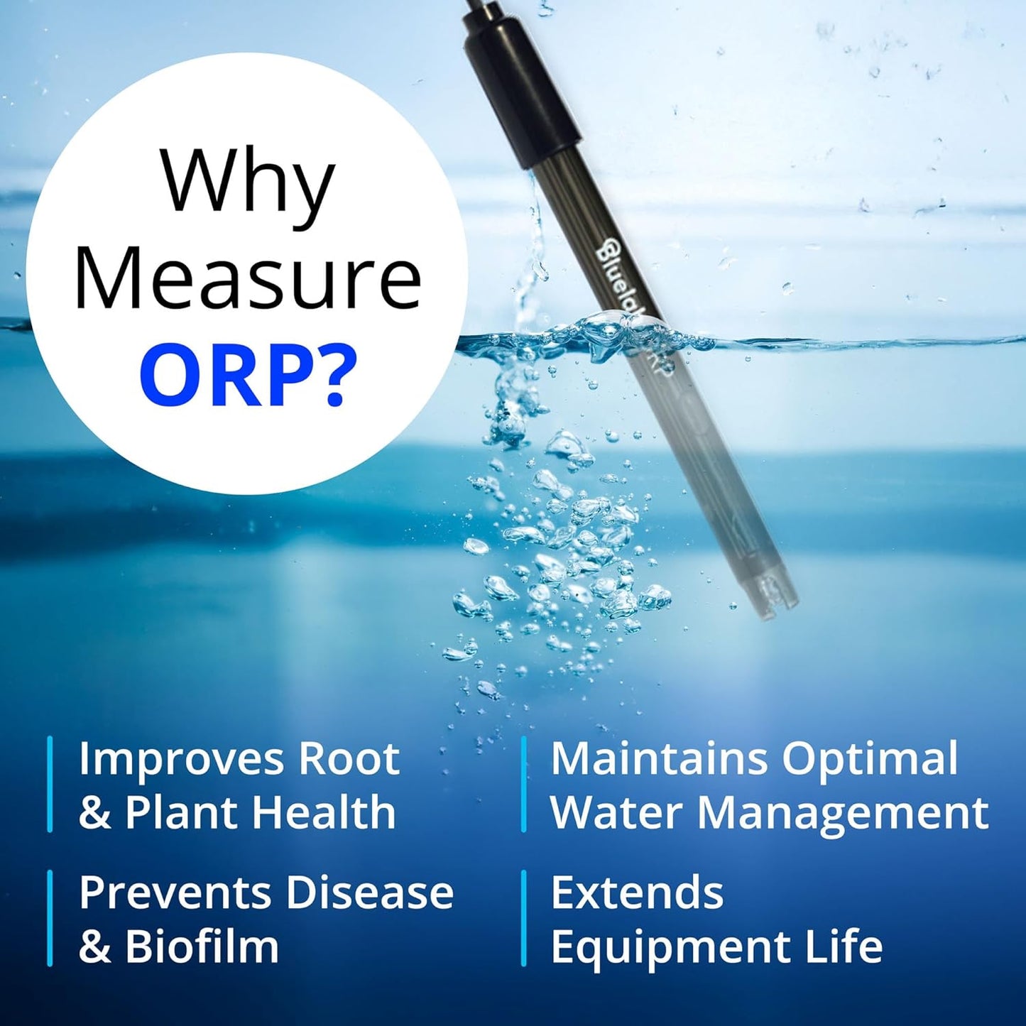 Bluelab ORP Meter – Handheld Oxidation-Reduction Potential (ORP) Tester with Backlit Display, Replaceable Probe & 2m Cable for Water Quality Monitoring
