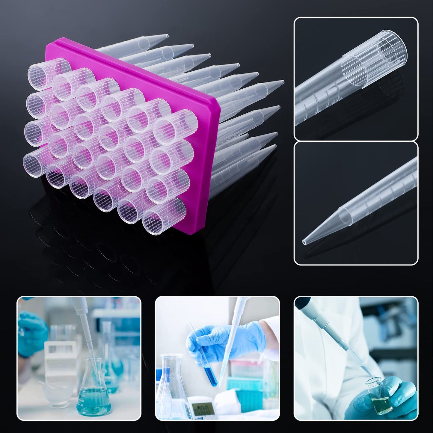 FOUR E'S SCIENTIFIC 10ml Pipette Tips - Universal 10000ul Sterile Pipette Tips Racked RNase/DNase Free & Pyrogen Safe, Autoclavable, 1 Rack 24 Tips