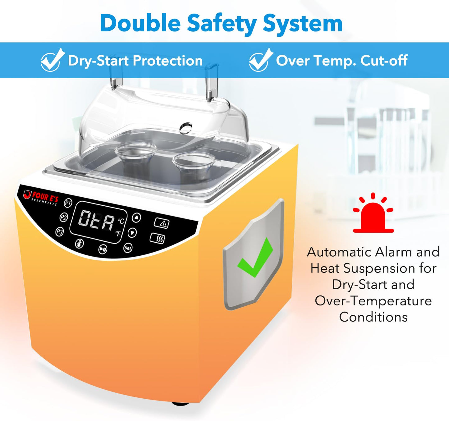 FOUR E'S SCIENTIFIC Lab Water Bath 5L, Digital Thermostatic Water Bath Heater, RT+5°C to 99°C, Precise Temperature Control, 2 Stainless Steel Chambers, LED Display