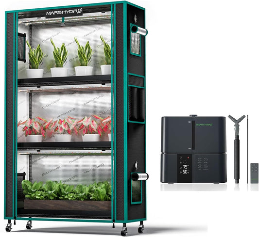 MARS HYDRO Humidifier 5L + MARS HYDRO 2025 Plant Stand with Grow Lights,4-Tier Shelf with 6 Full Spectrum LED Lamps (150W, 3ft) & Grow Tent | for Vegetables, Seedlings