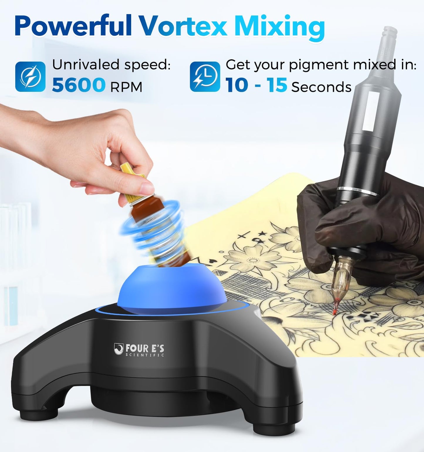 FOUR E'S SCIENTIFIC Vortex Mixer 5600rpm, Paint Mixer Touch Function, Mini Lab Vortex Shaker with an Extra Silicone Cap for Acrylic Miniature Model Paints Nail Polish Ink