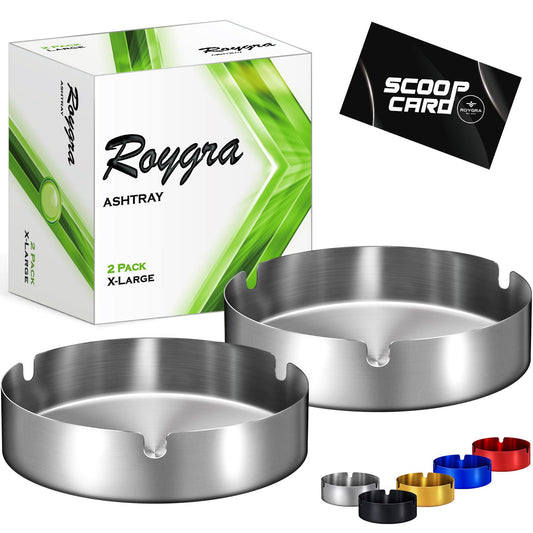 roygra Ash Tray (2 Pack), Outdoor Ashtray for Outside Patio, Stainless Steel Ashtrays for Cigarettes with 3 Holder, Smoking Accessories, Home Décor, Ashtrays for Smokers Indoor - Silver, Medium