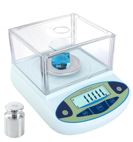 FOUR E'S SCIENTIFIC Lab Scale 450g x 0.001g Accuracy with Windshield, Laboratory Analytical Balance Precision Scientific Scale with 200g Calibration Weight