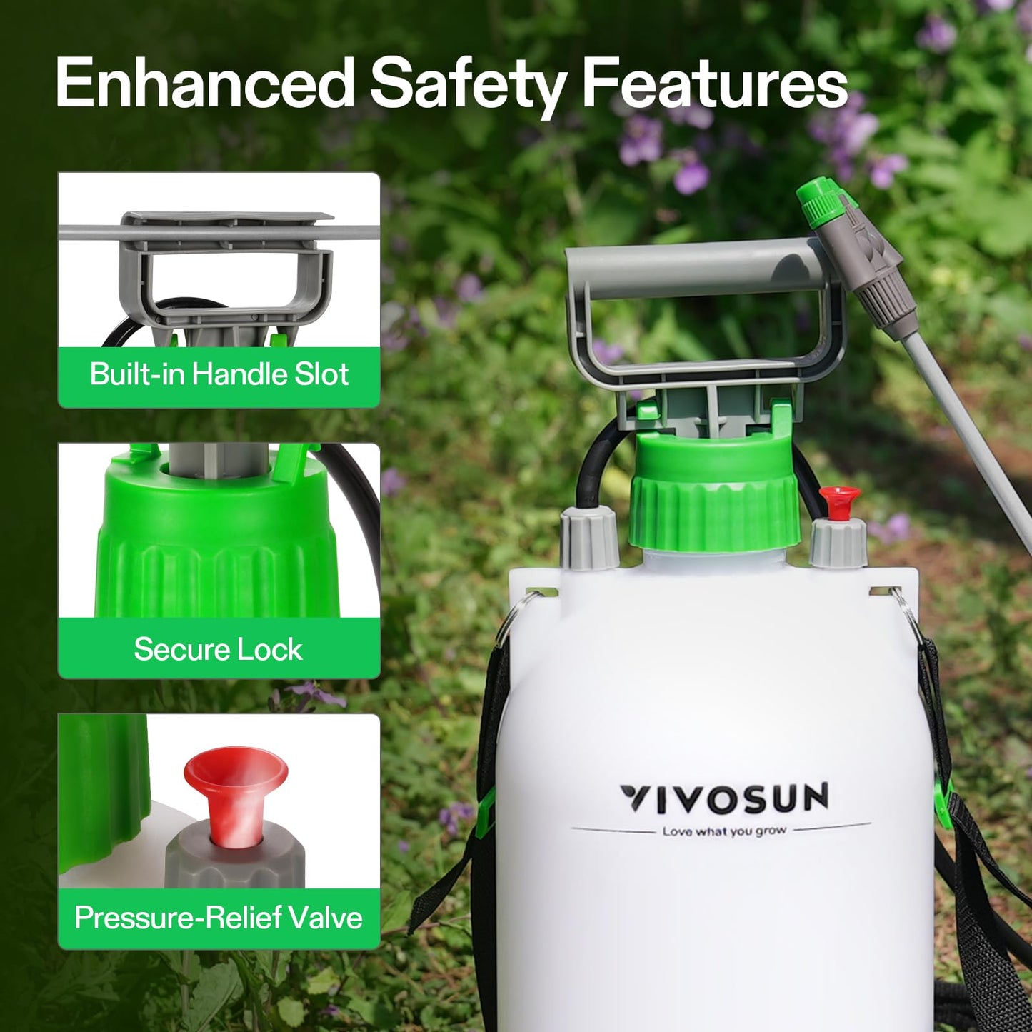 VIVOSUN 1 Gal/4L Pump Sprayer, Garden Water Sprayer for Plants, Weeds & Lawn Care, with 3 Nozzles, 50'' Long Hose & Pressure Relief Valve