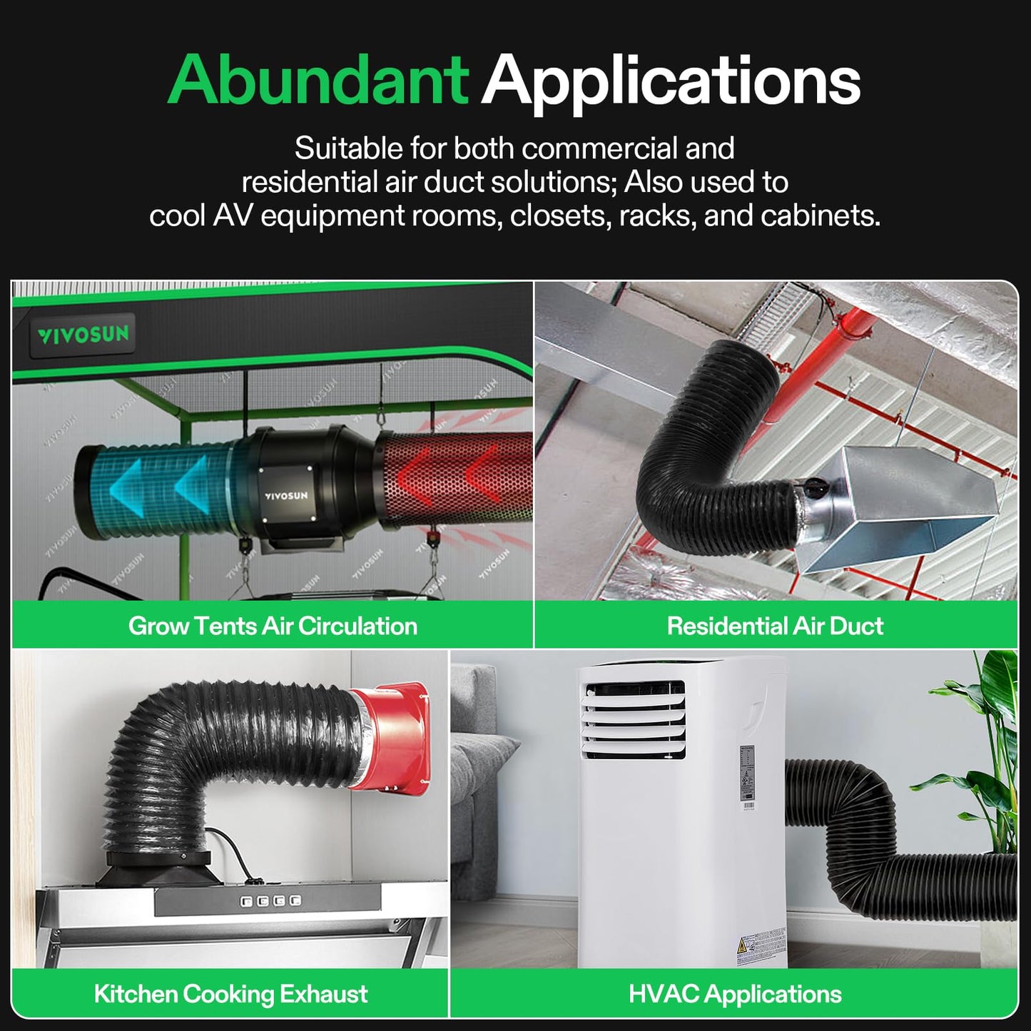 VIVOSUN 4 Inch 25 Feet Flex Air Aluminum Duct for Ventilation, 2 Clamps Included, Long Heavy-Duty Multi-Layer Dryer Hose Vent Kit, Duct Fan Systems