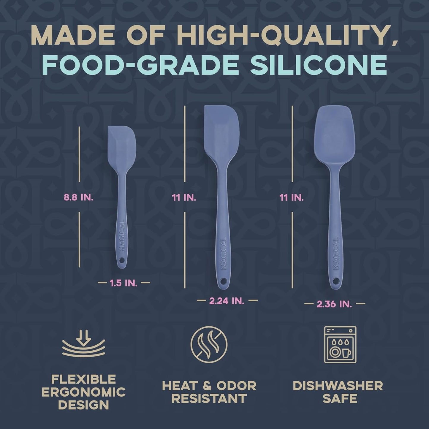 MAGICAL BUTTER Silicone Spatulas 3-Pack - Heat-Resistant & Dishwasher-Safe Kitchen Tools - Spatulas & Spoonula with Non-Slip Grip - Easily Combine Ingredients & Remove Mixtures from Molds & Trays